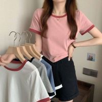 I fashion Store เสื้อยืดแขนสั้น เสื้อครอป สีพื้น เกาหลี คอกลม