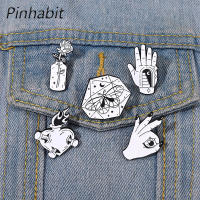 Pinhabit พังก์สีขาวมือมอดเคลือบปกเข็มกลัดแจกันดอกไม้ปาล์มสร้างสรรค์ขาป้ายอุปกรณ์เครื่องประดับของขวัญสำหรับเพื่อน