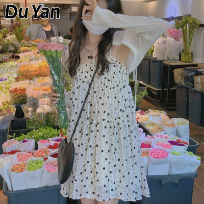 Du Yan Sling Dress 2022ใหม่ฤดูร้อนดอกไม้เล็กเวอร์ชั่นเกาหลีหลวม Ins นักเรียนกระโปรงบาง