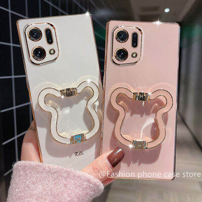 เคสใหม่ Phone Case OPPO Find X5 Pro 5G A96 A16e A16k 4G เคสนิ่มชุบโลหะด้วยไฟฟ้าพร้อมขาตั้งหมีพับได้2022