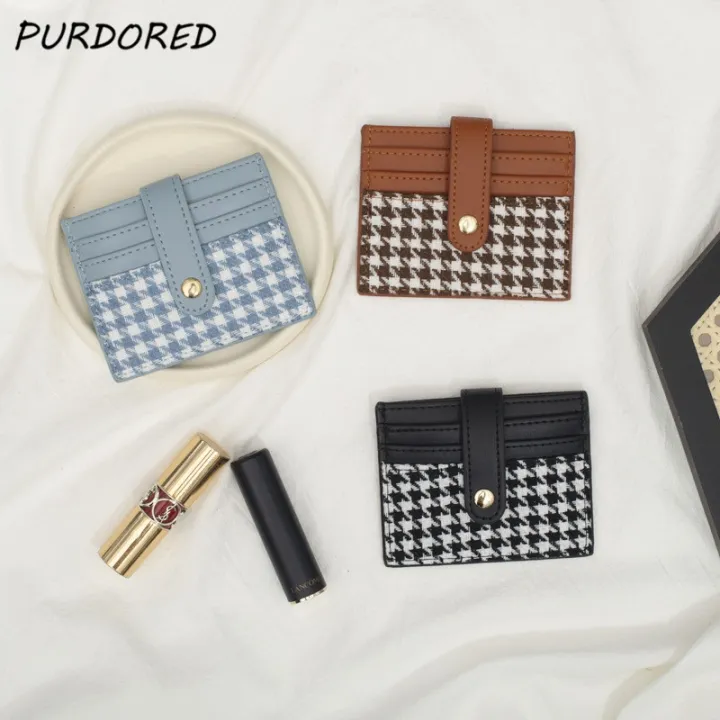 cc-purdored-1-pc-houndstooth-card-holder-pu-leather-silm-business-wallet-coin-purse-porta-tarjetas