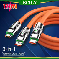 ECILY สายชาร์จเร็ว3 In 1 120W สำหรับ I-Phone ไมโคร USB Type C พอร์ต Usb หลากหลายสายชาร์จแบตเตอรี่ชาร์จ Usb หลายตัวเร็วสุดๆ