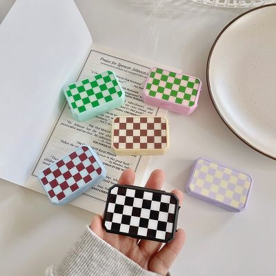 Ins Super Cool Contact Lens Case Women Checkerboard Lens Container Portable Travel Set Eye Lenses Storage Box