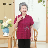 BTB.WO เสื้อสตรีฤดูร้อนฤดูใบไม้ผลิแม่วัยกลางคน2023สำหรับเสื้อผู้หญิงเสื้อเชิ้ตพลัสไซส์พิมพ์ลายฤดูร้อนแขนสั้นในฤดูใบไม้ผลิ