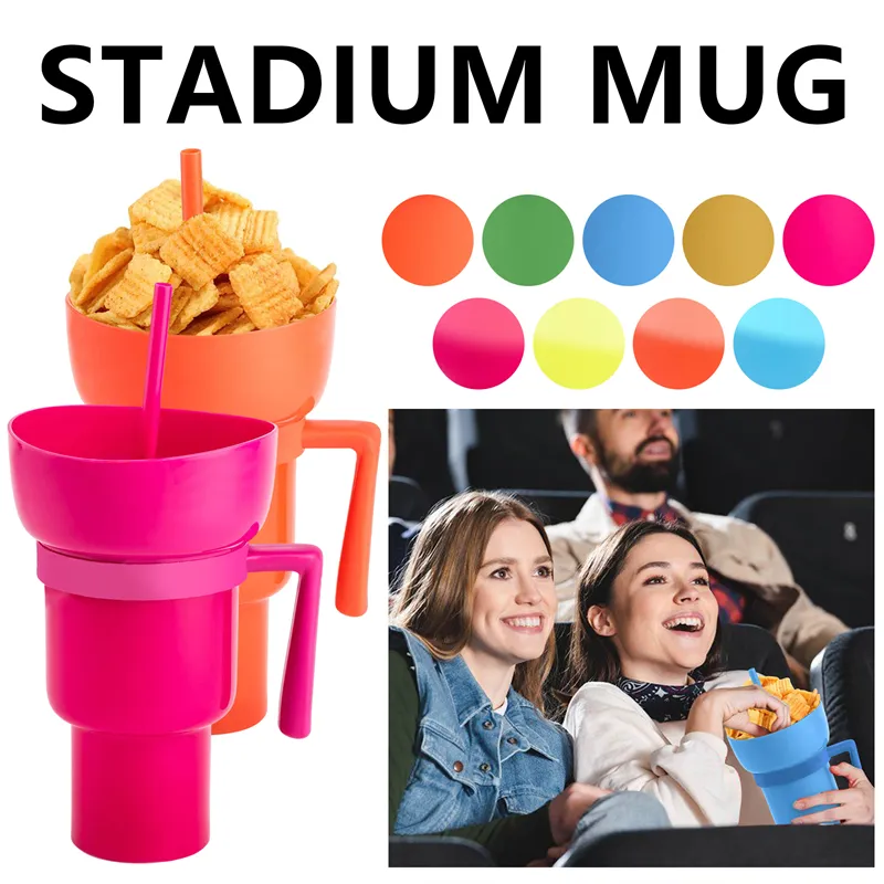 Snack and Drink Cup 2 in 1 Snack Bowl Cup Combo Stadium Tumbler Snack Bowl  Leakproof Portable Travel Snack & Drink Cup with Straw Color Changing  Stadium Cups for Movie Theater Home