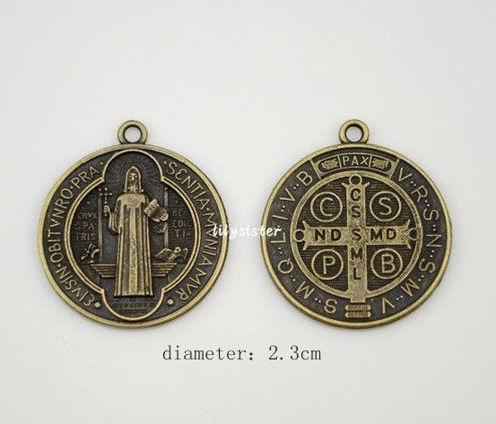 Catholic Religious Gifts saint St St. Benedict holy Medal Charm Pendant Charms antique bronze plated diameter 2.3cm