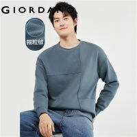 GIORDANO Men Sweatshirts Polar Fleece Patchwork Loose Sweatshirts Crweneck Chunky Soft Warm Fashion Casual Sweatshirts 01023863