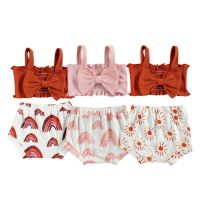 2021 Summer Toddler Baby Girls 2Pcs Clothes Set Solid Color Big Bow Sleeveless Tops Printed Triangle Shorts Cute Sets  by Hs2023