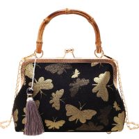 Hot selling Original bamboo bag womens ancient style butterfly gold silk all-match cheongsam tassel crossbody Chinese