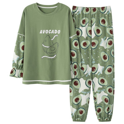 2021Autumn Avocado Green Pajamas Set for Women Winter Warm Silk Kawaii Sleepwear 100 Cotton Atoff Home Satin Soft Nightwear