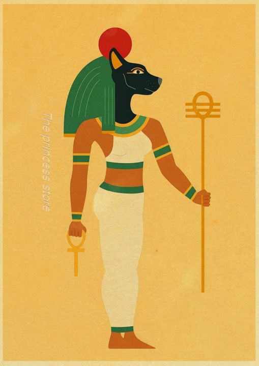 bastet-อียิปต์โบราณโปสเตอร์-retro-living-home-decor-ภาพวาด-vintage-ภาพวาดของขวัญสติ๊กเกอร์ติดผนัง-kraft-bar