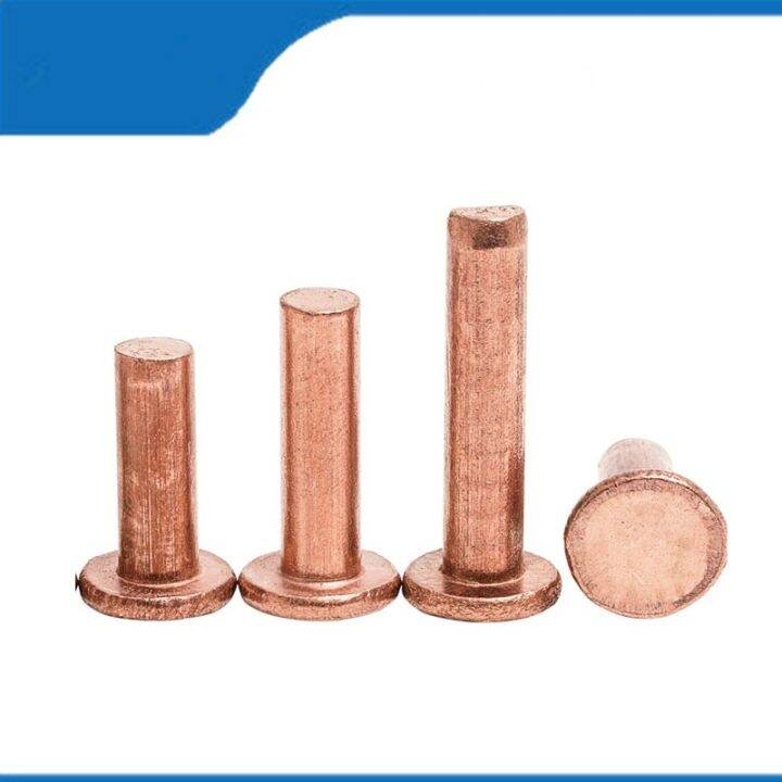 gb109-high-quality-m2-5-m3-100pcs-copper-solid-rivets-flat-head-copper-rivets-solid-copper-rivet-knock-flat-head-rivet