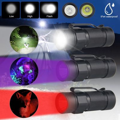Mini LED White/Red Light UV Flashlight CLIP EDC Portable Hiking Tiny 3Modes Hunting Torch Waterproof Lamp+16340+USB Charger Rechargeable Flashlights
