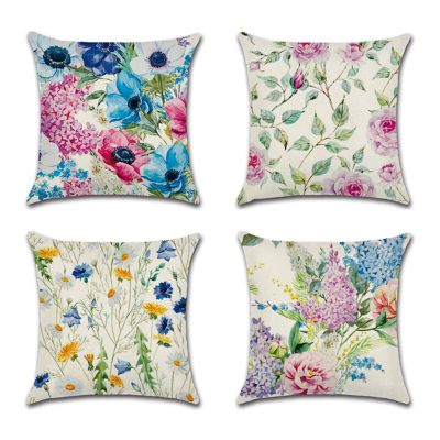 4Pcs Per Set,Flowers Printed Polyester Throw Pillow Covers,45x45 cm Pillowcase Decorative Cushion Cover for Seat Car Home Decor