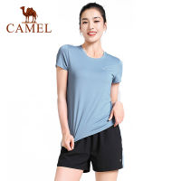 Camel 2Pcs ชุดโยคะบางเสื้อยืดกีฬา &amp; กางเกงขาสั้น