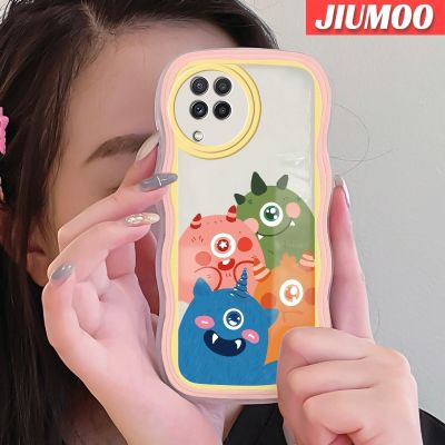 JIUMOO เคสปลอกสำหรับ Samsung Galaxy A22 4G A22 5G เคส M22การ์ตูนน้อยน่ารักสัตว์ประหลาดดีไซน์ใหม่แฟชั่นลายคลื่นขอบเคสโทรศัพท์แบบใสซิลิโคนนิ่มป้องกันเลนส์กล้องเคสโปร่งใสกันกระแทก