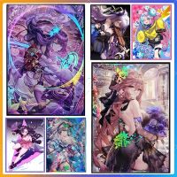 25PCS Flashing Card Film Holographic Animation Genshin Pokémon Sleeves Ultra Super Protector Cover Beelzebul Yae