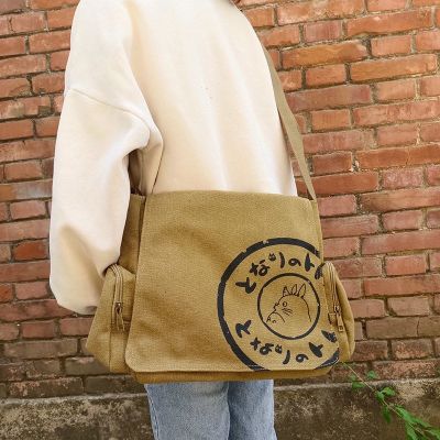 ■ Canvas bag Totoro My Neighbor Messenger Bags Cartoon Students Book Crossbody Bags with Mutiple Pockets Tote Bag Sac large capacity