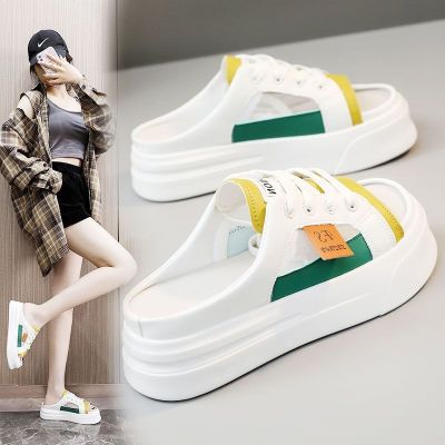 【July】 PLOVER summer two-wear slip-on sandals female 2023 net red hot style thick-soled all-match breathable casual white shoes