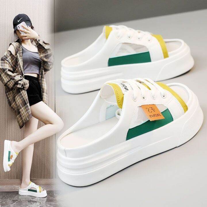 july-plover-summer-two-wear-slip-on-sandals-female-2023-net-red-hot-style-thick-soled-all-match-breathable-casual-white-shoes