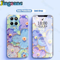 Jingsanc ปลอกซิลิโคนสำหรับ Honor X8 5G /Honor X6เคสโทรศัพท์ Blue Light Flash เจาะภาพวาดสีน้ำมันดอกไม้สีม่วง Shell Soft TPU Ultra Thin แฟชั่น Simple All-Inclusive เลนส์ฝาหลัง