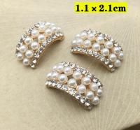 10Pcs Pearl Crystal Rhinestone Buttons Arc Flatback Embellishment For Wedding Bouquet Decoration DIY Hair Bow Jewelry Craft Haberdashery