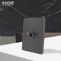 ❃ Avoir Gray Toggle Light Switch LED Dimmer Wall Power Socket With Usb Retro Vintage Brass Lever Switch 10A Stainless Steel Panel