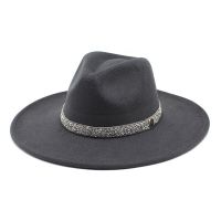 Womens Hat Wide Brim Simple Church Derby Top Hat Panama Solid Felt Fedoras Hat For Women Jazz Cap Pearl Crown Accessories 2022