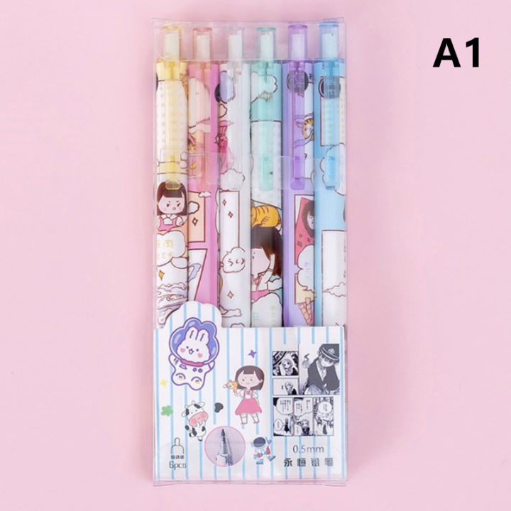 bali-ปากกาอังก์ตูนอัตโนมัติ-kawaii-pens-สำหรับการเขียนแบบเครื่องกลดินสอเครื่องเขียนเกาหลีน่ารัก6ชิ้น-กล่อง