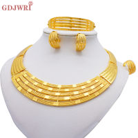 African 24k Gold Color Jewelry Sets For Women Dubai Bridal Wedding Gifts Choker Necklace Bracelet Earrings Ring Jewellery Set