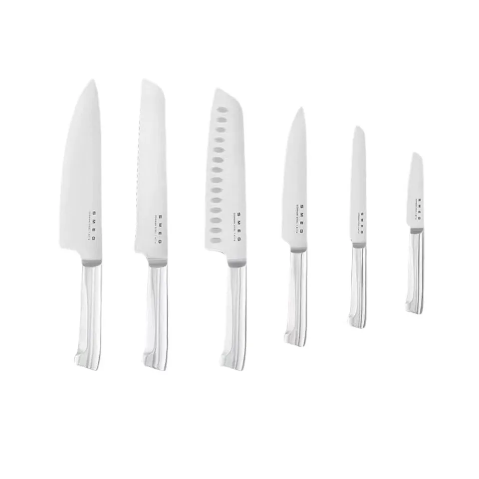 Stock in Malaysia] SMEG knife set kitchen household antique stainless steel  kitchen knife slicer knife set cream white 7 piece set Smag Vintage  Stainless Steel Kitchen Knife Home Kitchen Knife