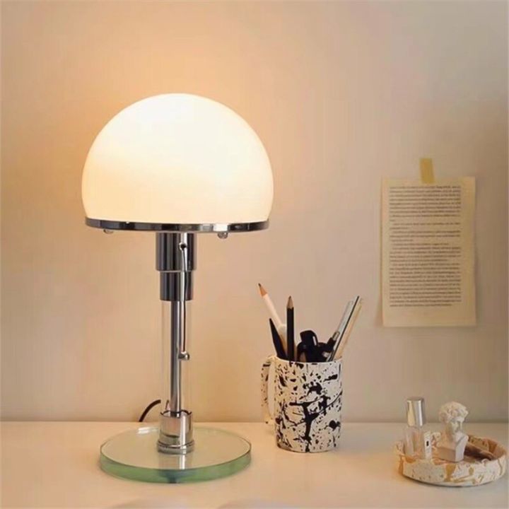 tecnolumen-bauhaus-โคมไฟตั้งโต๊นอร์ดิกแก้วสีขาวนมย้อนยุคโป๊ะไฟกาแฟในห้องนั่งเล่นแสงอุปกรณ์ตกแต่งห้องนอนไฟโครเมียม