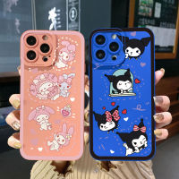 สำหรับ iPhone 14 Plus 13 Pro Max 12 iPhone 11 XR 8 7 SE 2022 Kiss Kuromi My Melody Square Edge Cover Full Len ป้องกันกรณี