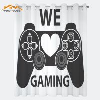 Gamer Curtains We Love Gaming Words Greyscale Controller Design with Heart in The Middle Living Room Bedroom Window Drapes White