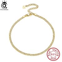 ORSA JEWELS 925 Sterling Silver Cuban Chain Anklets Fashion Women Summer 14K Gold Foot Bracelet Ankle Straps Jewelry Gifts SA11