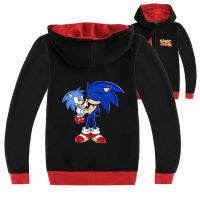 Sonic The Hedgehog Jacket สำหรับชาย15ปีหญิงฤดูใบไม้ผลิและฤดูใบไม้ร่วงเสื้อผ้าเด็ก3-16ปีสีดำ/ สีเทาผ้าฝ้าย + โพลีเอสเตอร์เด็กแขนยาว Hooded Zipper เสื้อกันหนาว