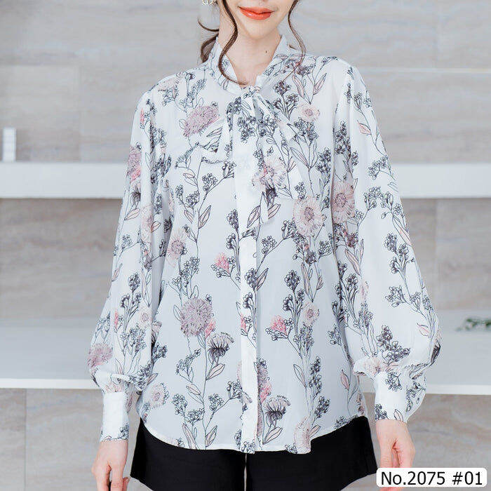 เสื้อทำงาน-maristar-no-2075-เสื้อแขนยาวพิมพ์ลาย-printed-long-sleeve-blouse