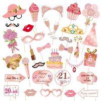 Lennie1 1bag Happy Birthday Photo Booth Props Rose Gold Adult Women 13 16 18 21 30 40 50 60 Years Old Party  Decor Articles