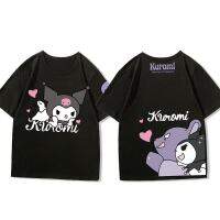 Sanrio Series Kuromi การ์ตูนน่ารักแขนสั้นเสื้อยืดผู้ชายและผู้หญิงอินเทรนด์ Cool ความคิดสร้างสรรค์ฤดูร้อนผ้าฝ้ายขายส่ง