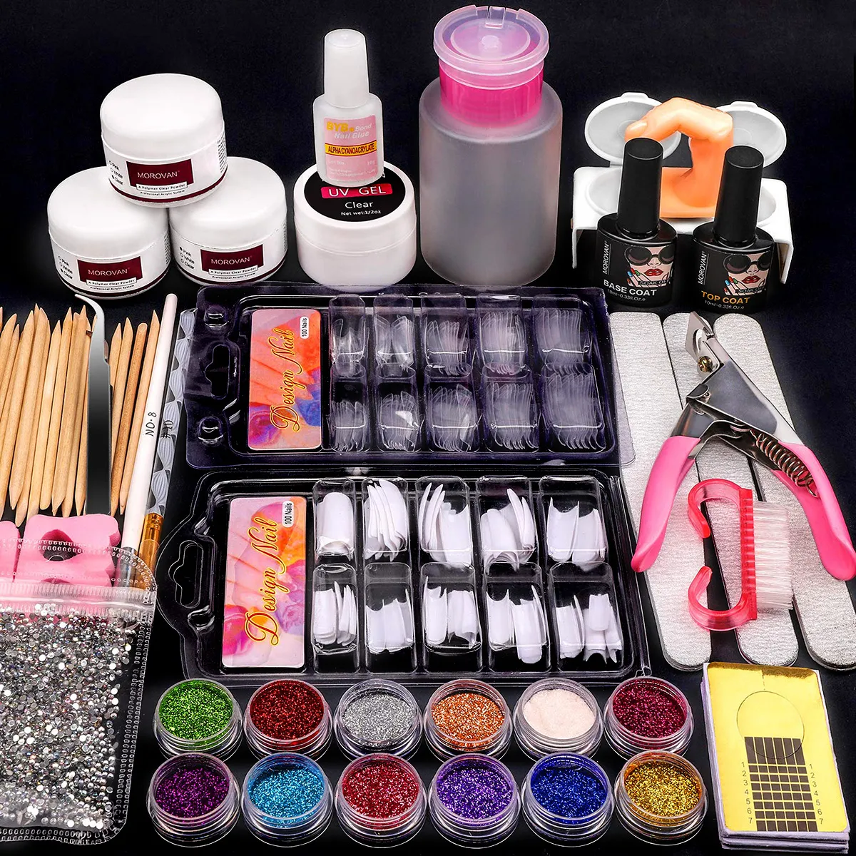 myyeah Nail Set 12 Glitter Acrylic Powder Kit Nail Art Tips Gel Polish Nail  kit Nail Art Decoration Set Acrylic Nail Tools | Lazada Singapore