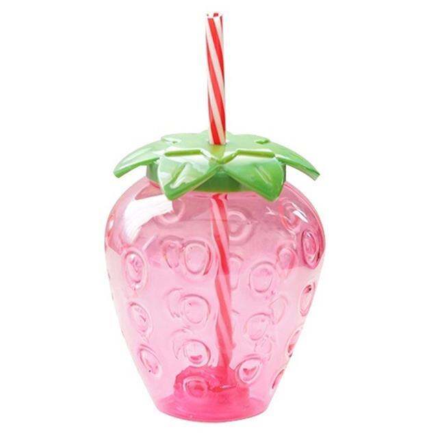 high-end-cups-500mlcartoon-kawaii-strawberry-straw-cup-plasticgirl-milkcoffee-cup-studentwater-cup-water-bottle