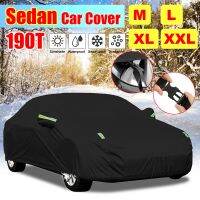 190T Universal Full Black Auto Car Covers Outdoor Waterproof Sun Rain Snow Protection UV For Sedans Sunshade Covers M/L/XL/XXL