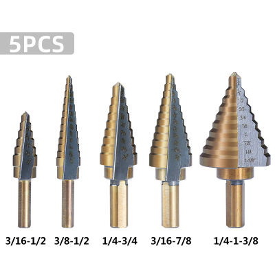 XCAN Metal Drills 5pcs HSS High Speed Steel Step Drill Bit Cobalt Step Drill for Metal Wood Hole Cutter Core Drill Bit