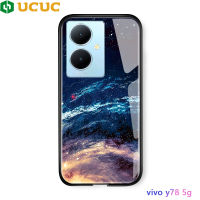 เคส UCUC Y78เคสสำหรับ Vivo 5G Y78บวก Vivoy78 Vivoy785g + เคสมือถืออวกาศแฟนตาซีแสงรุ่งอรุณสุดหรูดวงจันทร์เคสกาแลคซีกันกระแทกอ่าวด้านหลังกระจกเทมเปอร์