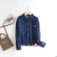 DLC9240 เดนิมหรูหรา [] สมบัติสีพื้นตู้เสื้อผ้าหญิงเสื้อโค้ทสั้นย้อนยุคแบบใหม่เรียบง่ายเสื้อโค้ททรงหลวม