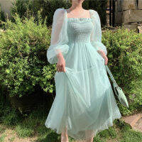 Korean Style Elegant Vintage Mesh Fairy Dress Women Beach Party Holiday Long Summer Dress 2021 Robe Longue Femme One Piece Dress