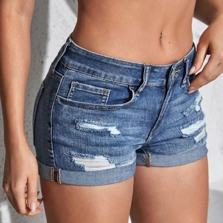 women-s-ripped-denim-shorts-summer-beach-wild-chic-sexy-mid-waist-rolled-cuff-distressed-stretchy-slim-casual-shorts