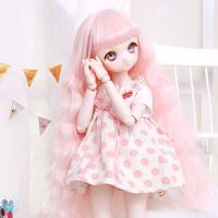 (Popular toys) 1/3 1/4 1/6 1/8แฟชั่น LLovely สีชมพูหยักวิกผมลวดอุณหภูมิสูงสำหรับตุ๊กตา BJD