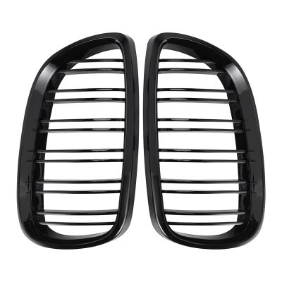 2Pcs Front Bumper Kidney Twin Fins Sport Grill Grille for BMW 3 Series E92 E93 M3 Two Doors 2006-2009(Bright Black)
