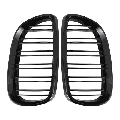 2Pcs Front Bumper Kidney Twin Fins Sport Grill Grille for BMW 3 Series E92 E93 M3 Two Doors 2006-2009(Bright Black)
